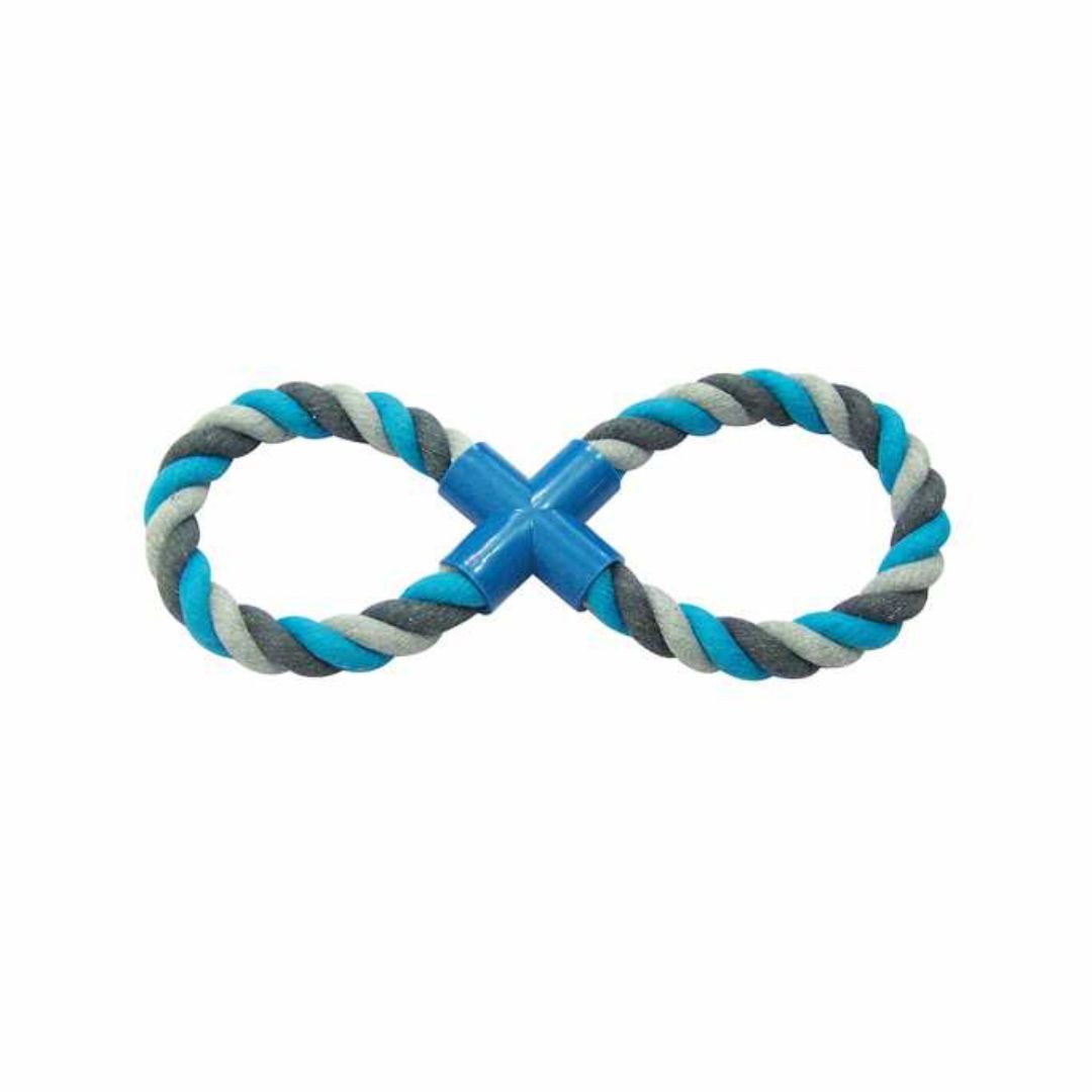 Duvo+ Tug Toy Knotted Cotton 8- Pull Ring 33cm Grey/Blue
