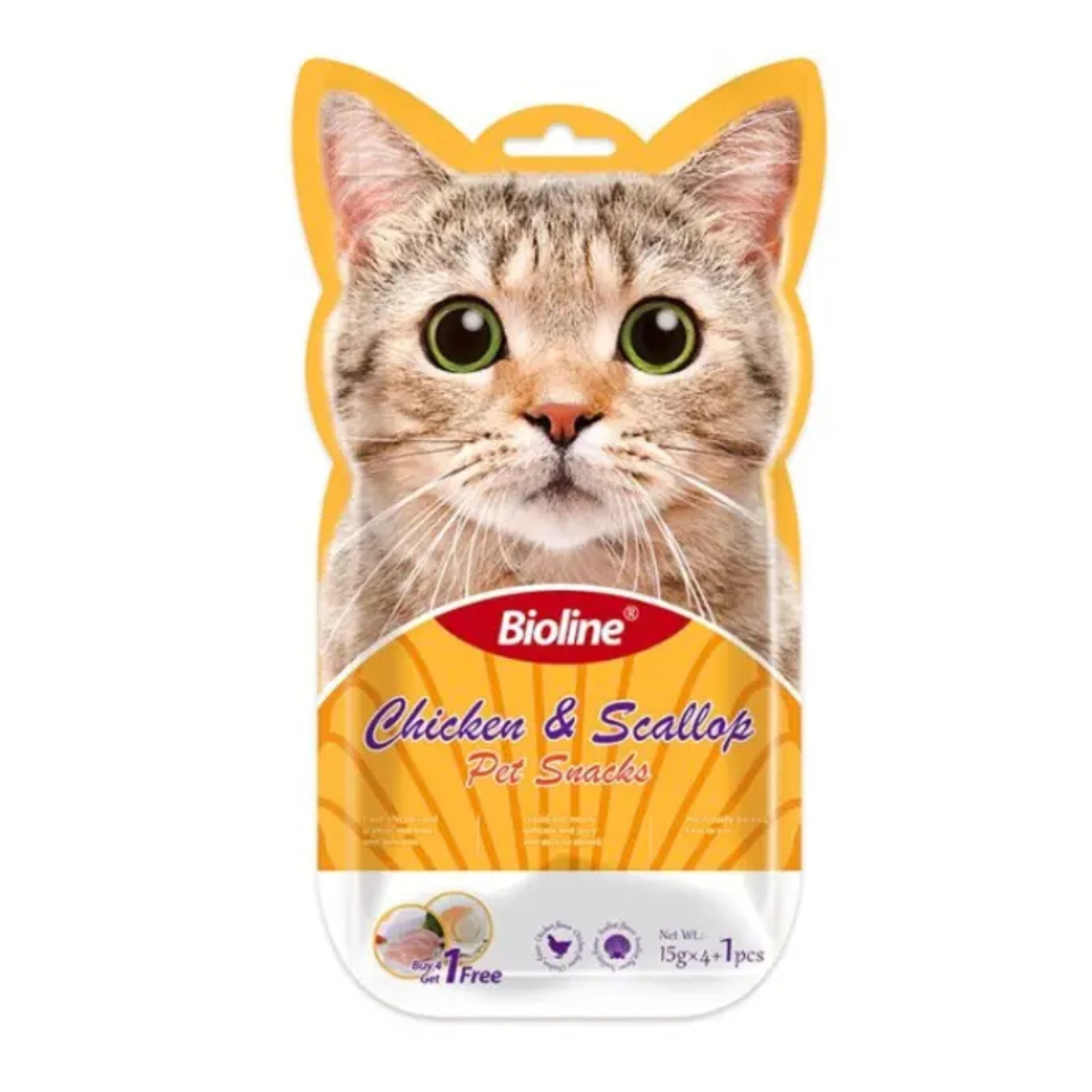 Bioline Cat Treats Chicken & Scallop Flavor Bites - 5x15g