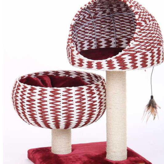 Catry Cat Tree With Cushion And Scratcher 45x45x79cm ,Color: Red