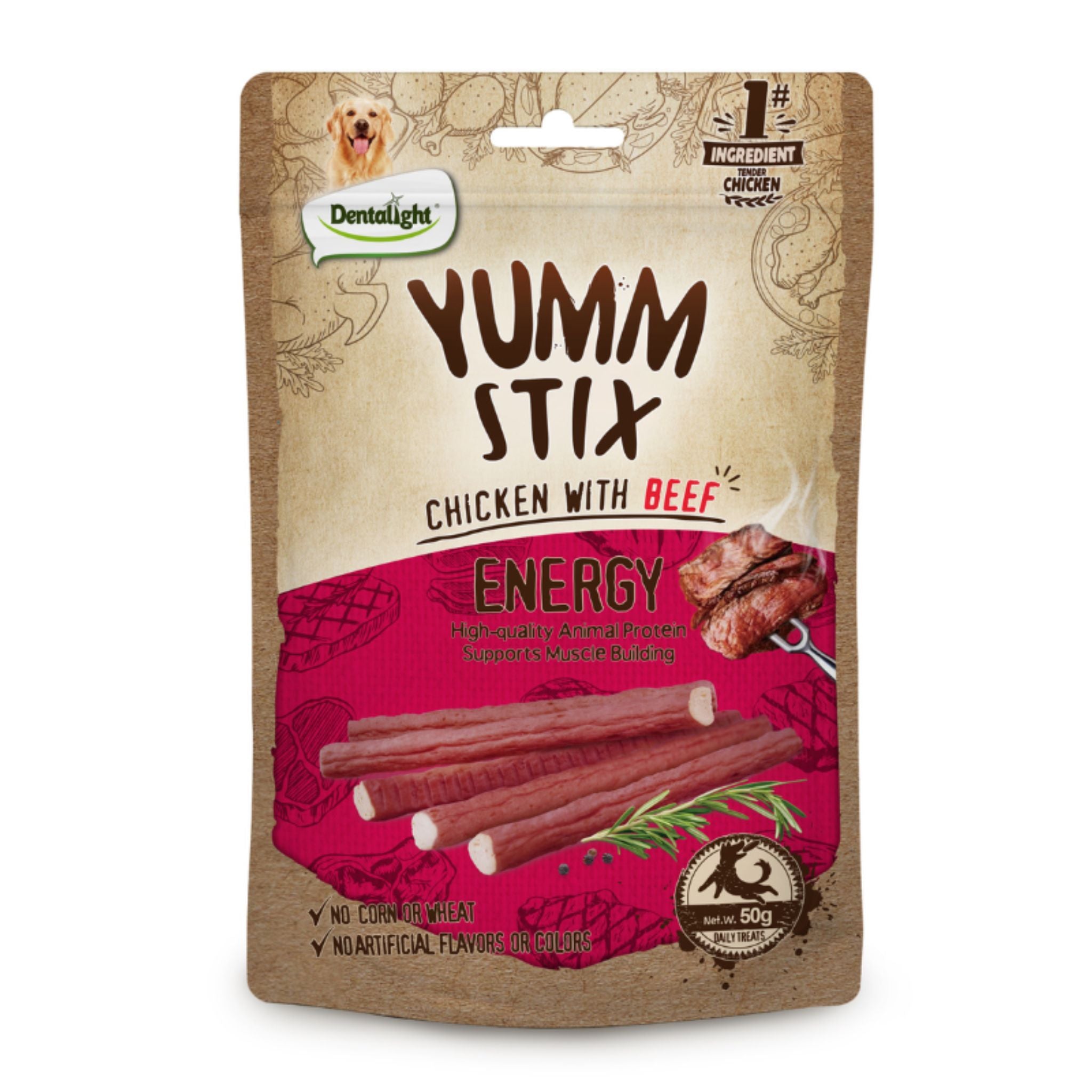 Dentalight Yumm Stix Dog Treats With Chicken & Beef - 50g