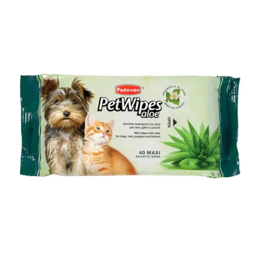 Padovan Aloe Pet Wipes – 40pcs Gentle Cleaning for Dogs & Cats
