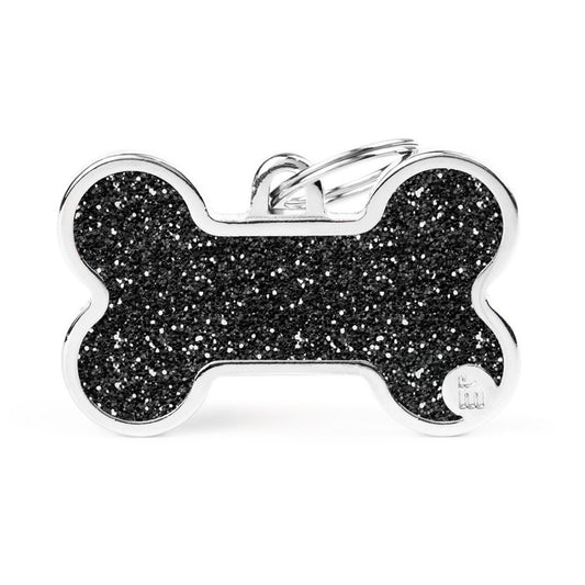 My Family Bone Glitter Black Dog Collar - XL