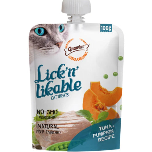 Gnawlers Lick N Lickable Cat Treats – Tuna & Pumpkin 100g
