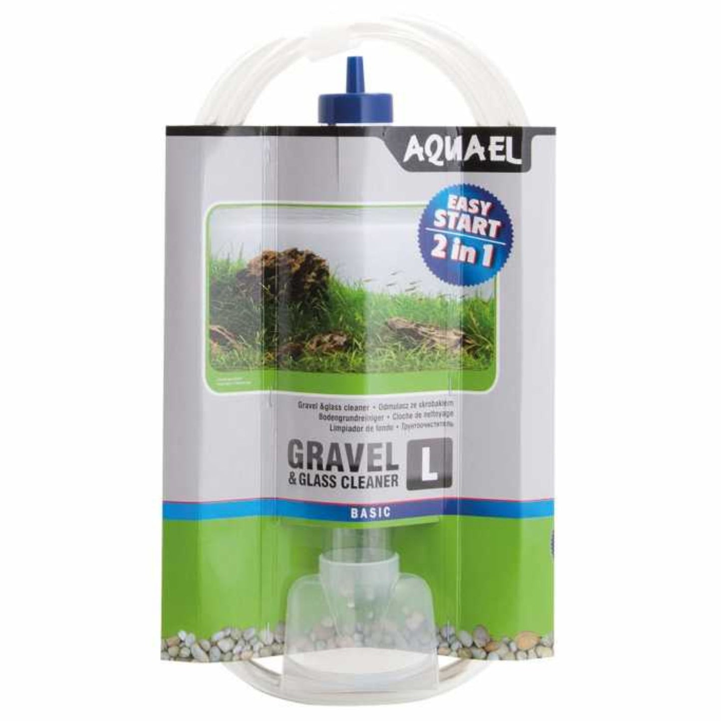 Aquael gravel and glass cleaner packaging on a white background