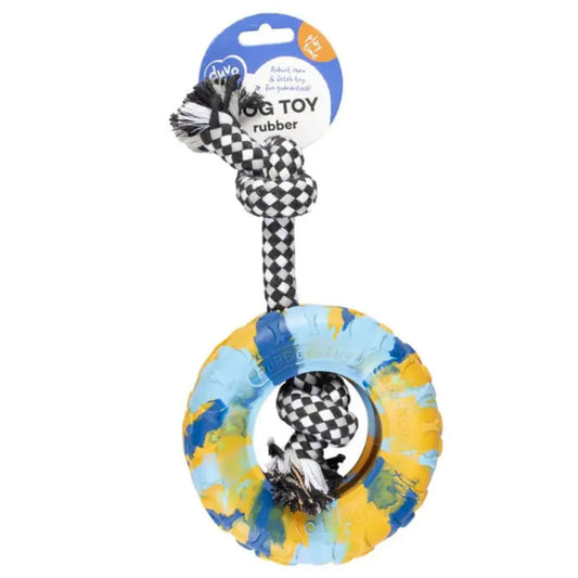 Duvo+ Rubber Tire Smash with Cotton Rope Dog Toy