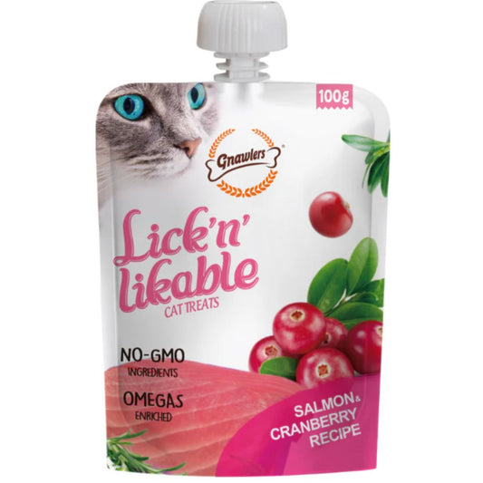 Gnawlers Lick N Lickable Cat Treats – Salmon & Cranberry 100g