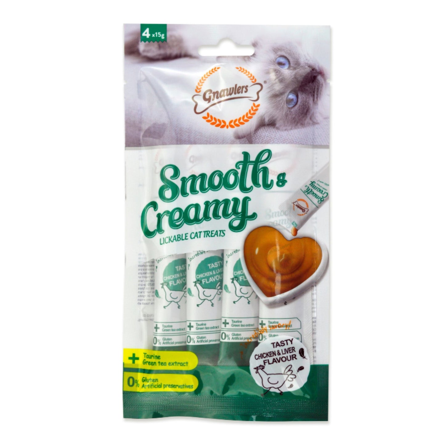 Gnawlers Smooth & Creamy Cat Treats Chicken & Liver Flavor - 4x15g