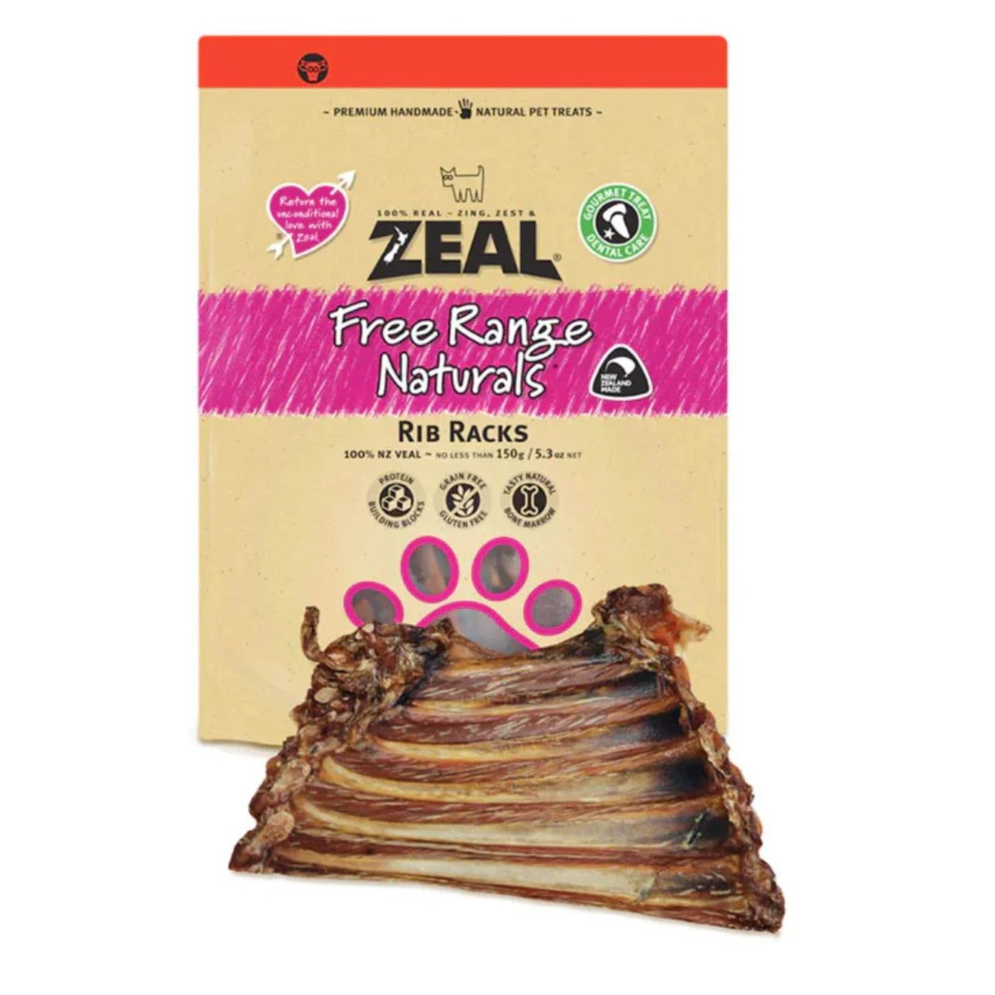 Zeal Rib Racks Dog Treats Natural Meaty Chew - 125g