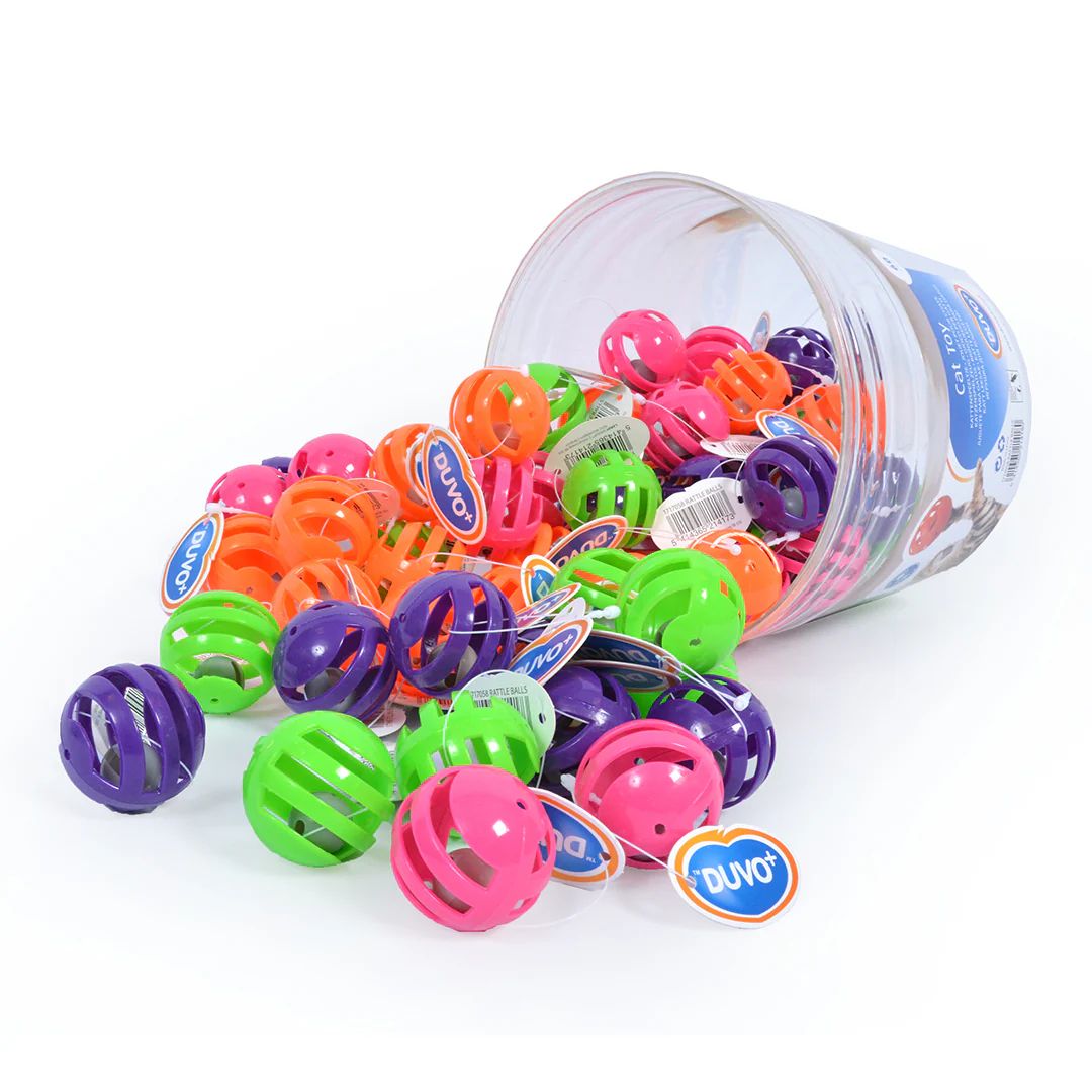 Duvo+ Rattle Balls Cat Toy – Bulk Pack, 60 Pcs in Bucket