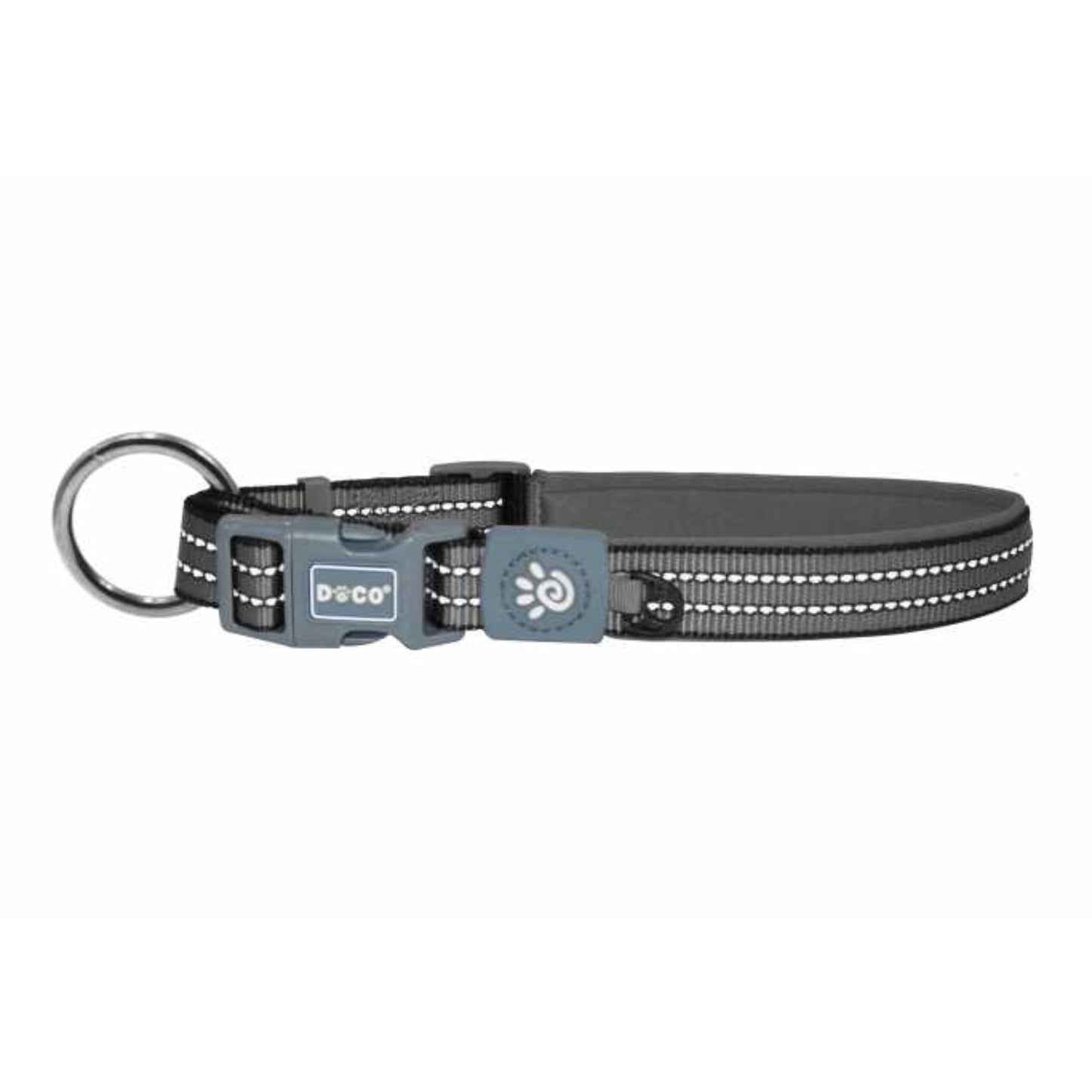 Doco Vario O - Ring Dog Collar With Reflective Stitching Grey- XL