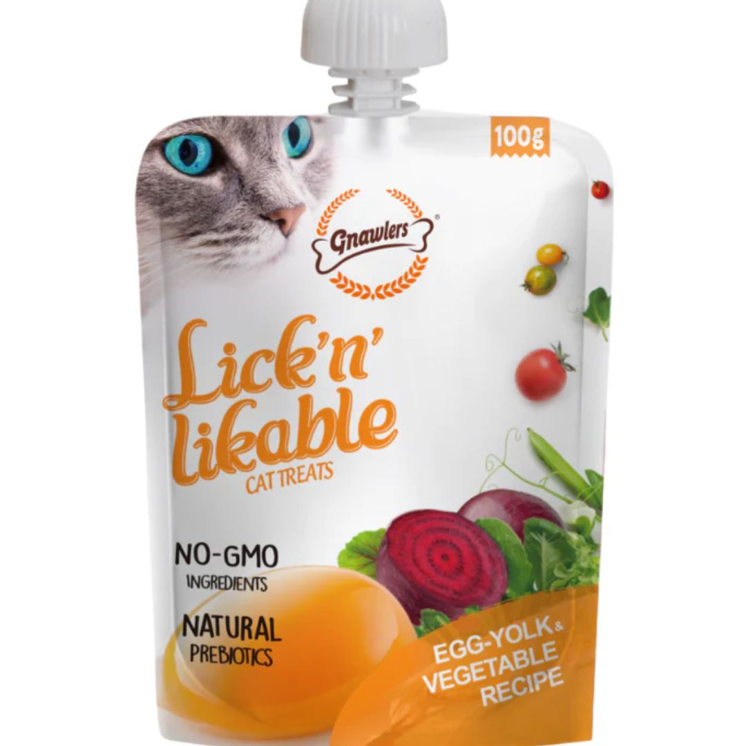 Gnawlers Lick N Lickable Cat Treats – Egg Yolk & Vegetable 100g