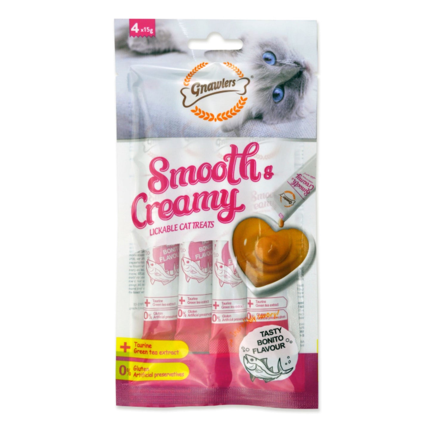 Gnawlers Smooth & Creamy Cat Treats Bonito Flavor - 4x15g