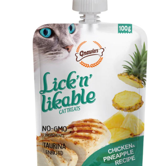 Gnawlers Lick N Lickable Cat Treats – Chicken & Pineapple 100g