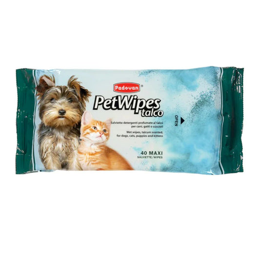 Padovan Talc Pet Wipes – 40pcs Soothing Scent for Pets