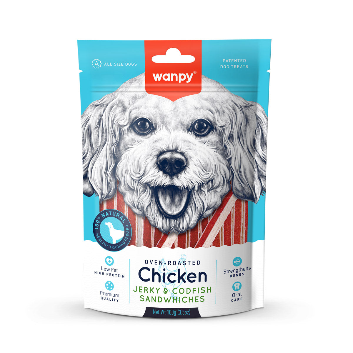 Wanpy Chicken Jerky & Codfish Sandwiches 100g ‚Dog Snack