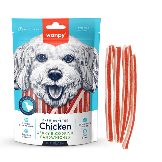 Wanpy Chicken Jerky & Codfish Sandwiches 100g ‚Dog Snack