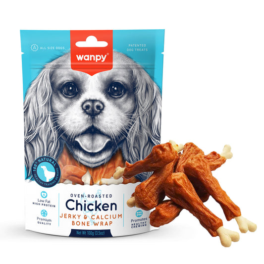 Wanpy Chicken Jerky & Calcium Wraps 100g ‚Natural Dog Treat