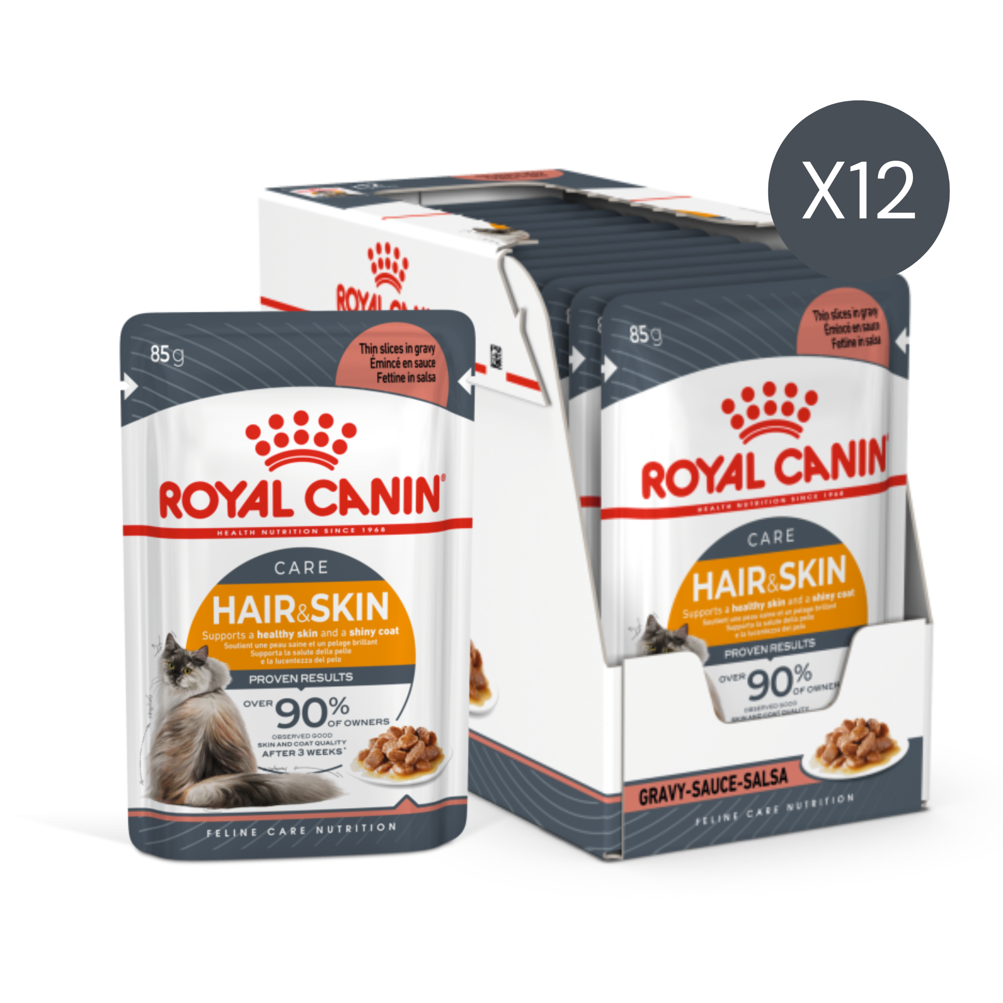 Royal Canin Feline Care Nutrition Hair & Skin Gravy Cat Wet Food - 12X