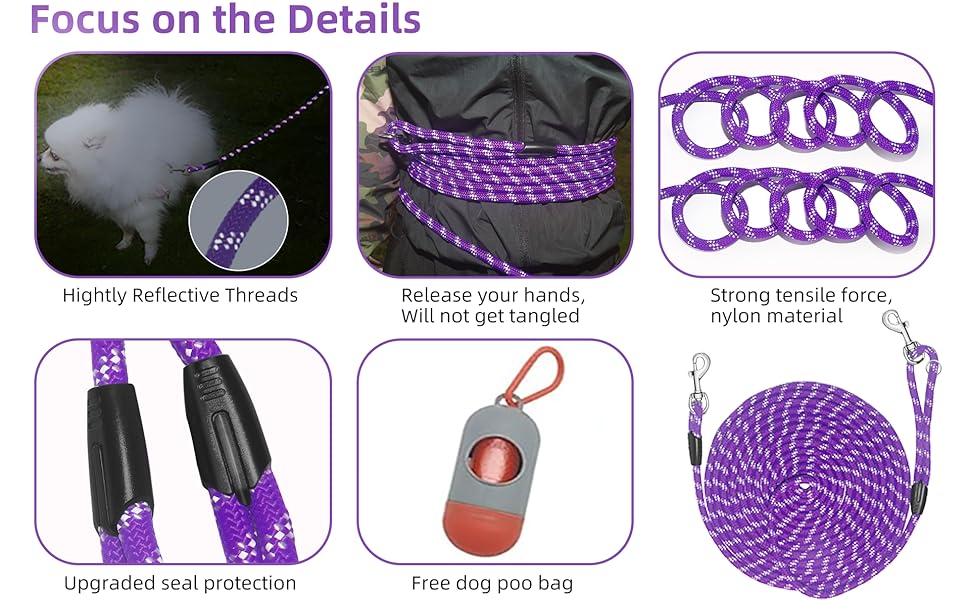 Doco Reflective Rope Leash With Plastic Encased Handle Loop (1/2 Width) - 6Ft - Large - Dcrope2072