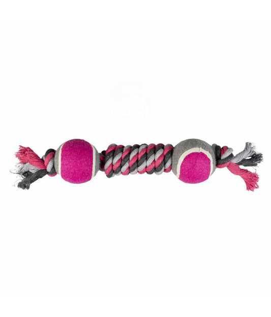 Duvo+ Tug Toy Dummy & 2 Tennis Balls – 38cm Grey/Pink