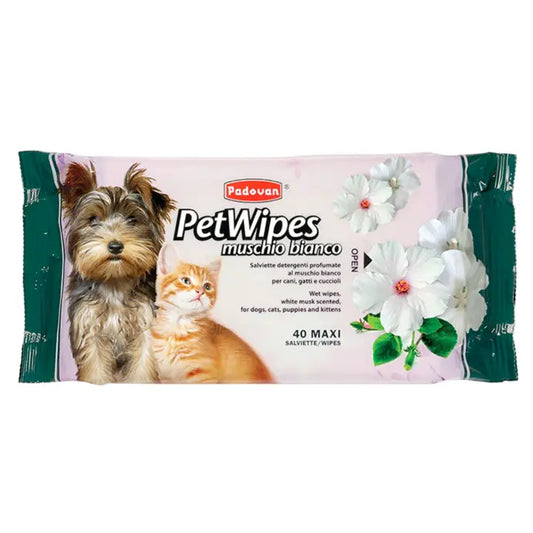 Padovan White Musk Pet Wipes – 40pcs Deodorizing Wipes for Pets