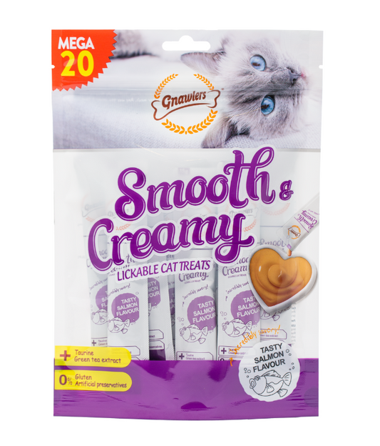 Gnawlers Smooth & Creamy Lickable Cat Treats – Salmon Flavor (20x15g)