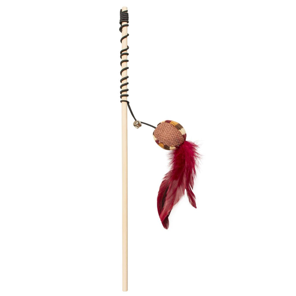 Duvo+ Cat Teaser Rod – Knitted Feather Ball Brown, 40x4.5x5cm