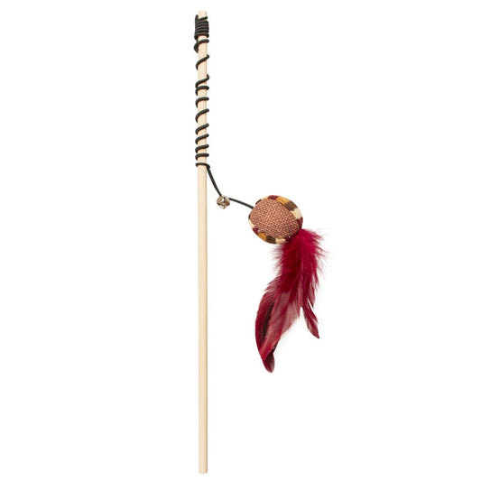 Duvo+ Cat Teaser Rod – Knitted Feather Ball Brown, 40x4.5x5cm