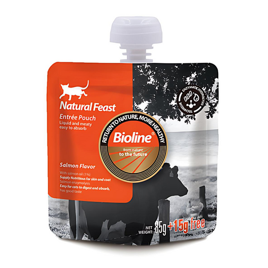 Bioline Natural Feast Salmon Pouch 85g + 15g High-Quality Cat Food