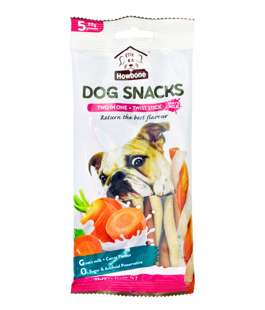 Howbone 2-in-1 Twist Stick Dog Snack – Goat Milk & Carrot, 80g (5pcs)