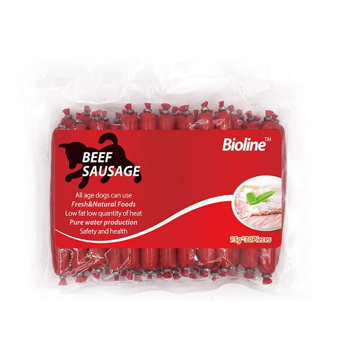 Bioline Beef Sausage Dog Treats 15g x 30pcs Protein-Rich