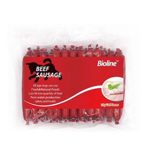 Bioline Beef Sausage Dog Treats 15g x 30pcs Protein-Rich