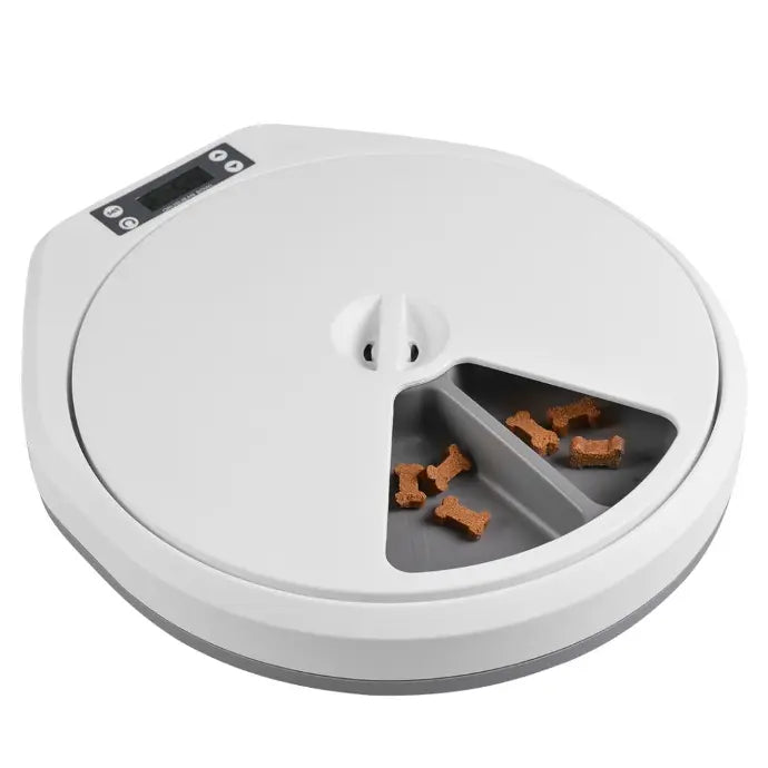 Duvo+ Automatic Pet Feeder – 5 Meal Dispenser, White/Grey 33x36x6cm