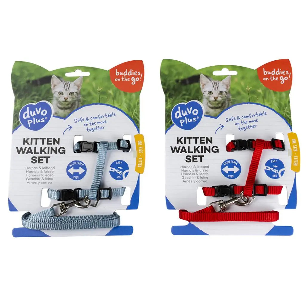 Duvo+ Kitten Walking Set Uni Mixed Colors – Adjustable Cat Harness & Leash 15-25cm / 125cm / 8mm