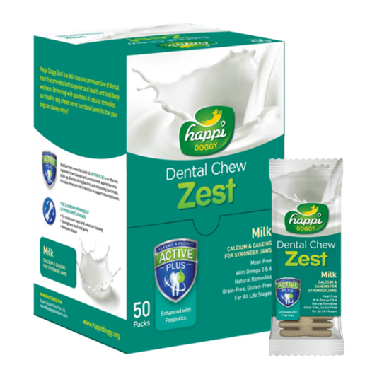 Happi Doggy Dental Chew Zest – Milk Flavor (4") Display Box of 50