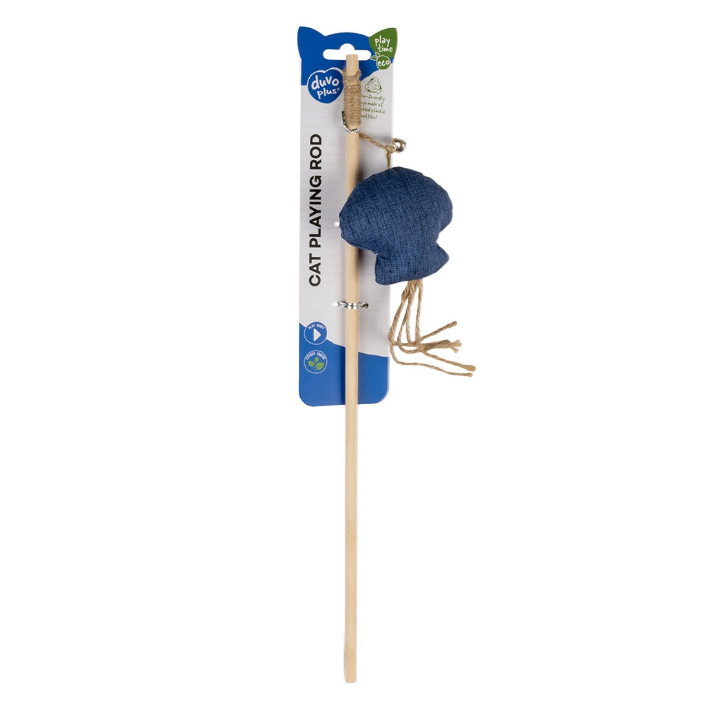 Duvo+ Eco Navy Catnip Rod Toy Octopus – 40cm Multicolour