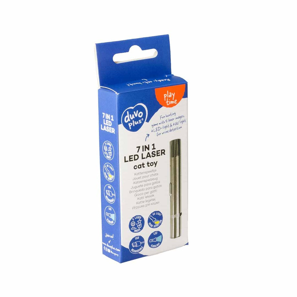 Duvo+ 7-in-1 Laser Cat Toy – Interactive Light Pointer, 11.5cm Silver