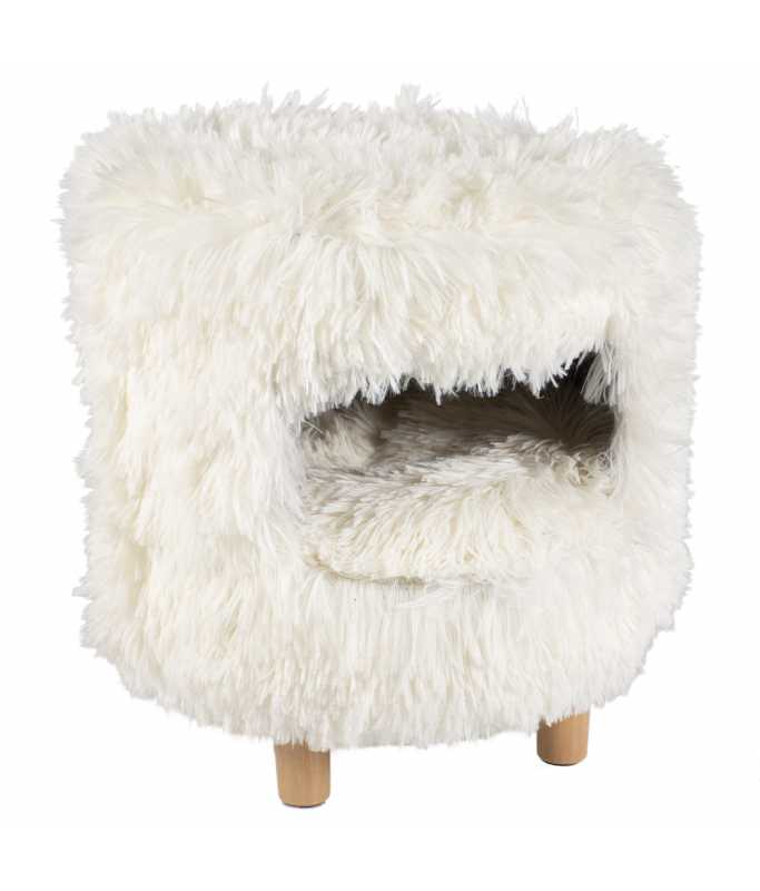 Duvo+ Cat House White Long Plush 31x31x34cm – Soft & Cozy