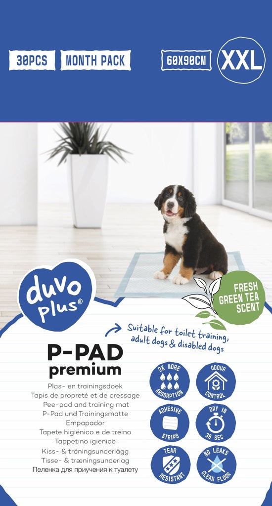 Duvo+ Pet Pads Premium XXL – 60x90cm, Green Tea Scent, 30pcs