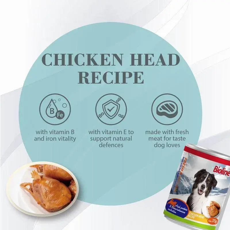 Bioline Canned Dog Food Chicken Head 375g Can