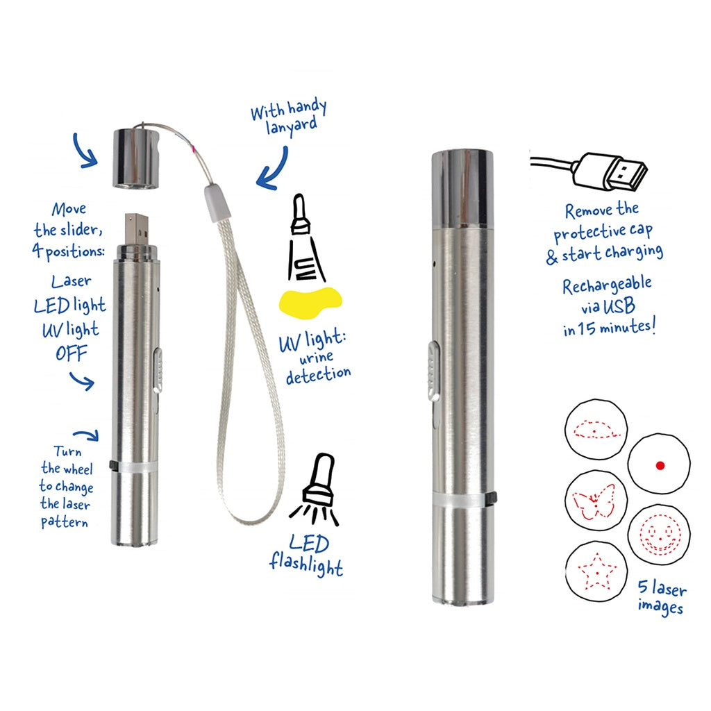 Duvo+ 7-in-1 Laser Cat Toy – Interactive Light Pointer, 11.5cm Silver