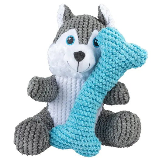 Duvo+ Plush Husky & Bone Duo Dog Toy – Size M, 27.5x27.4x16.5cm