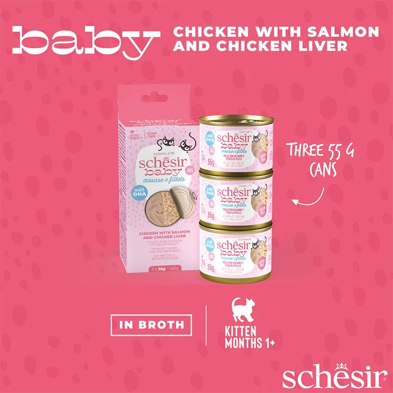 Schesir Baby Cat Mousse & Fillet Multipack Chicken, Salmon & Liver 165G