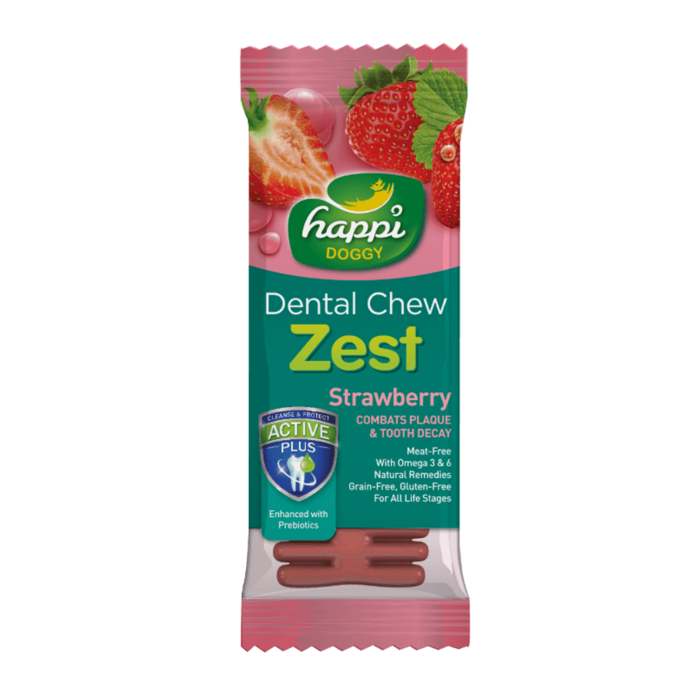 Happi Doggy Dental Chew Zest – Strawberry Flavor (4") Display Box of 50