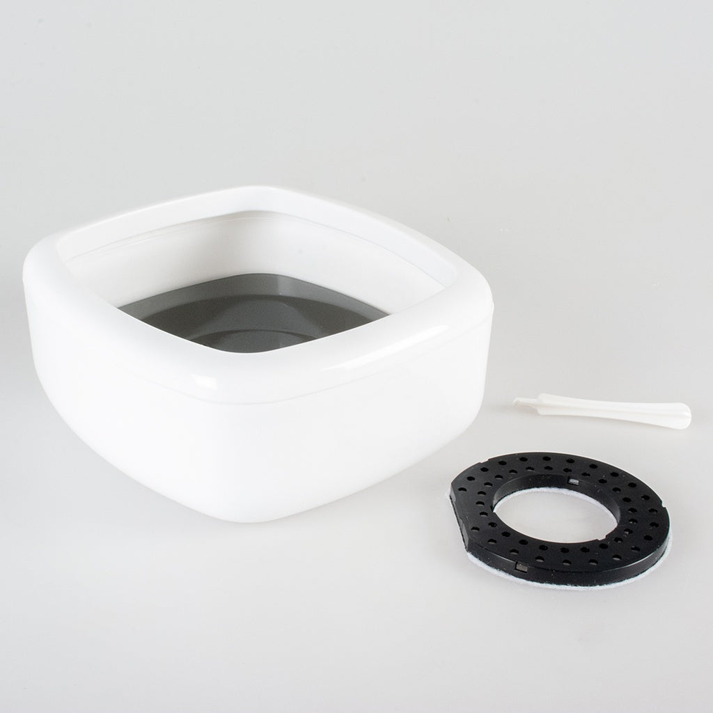 Duvo+ Splash-Proof Square Drinking Bowl 1500ml – White/Grey