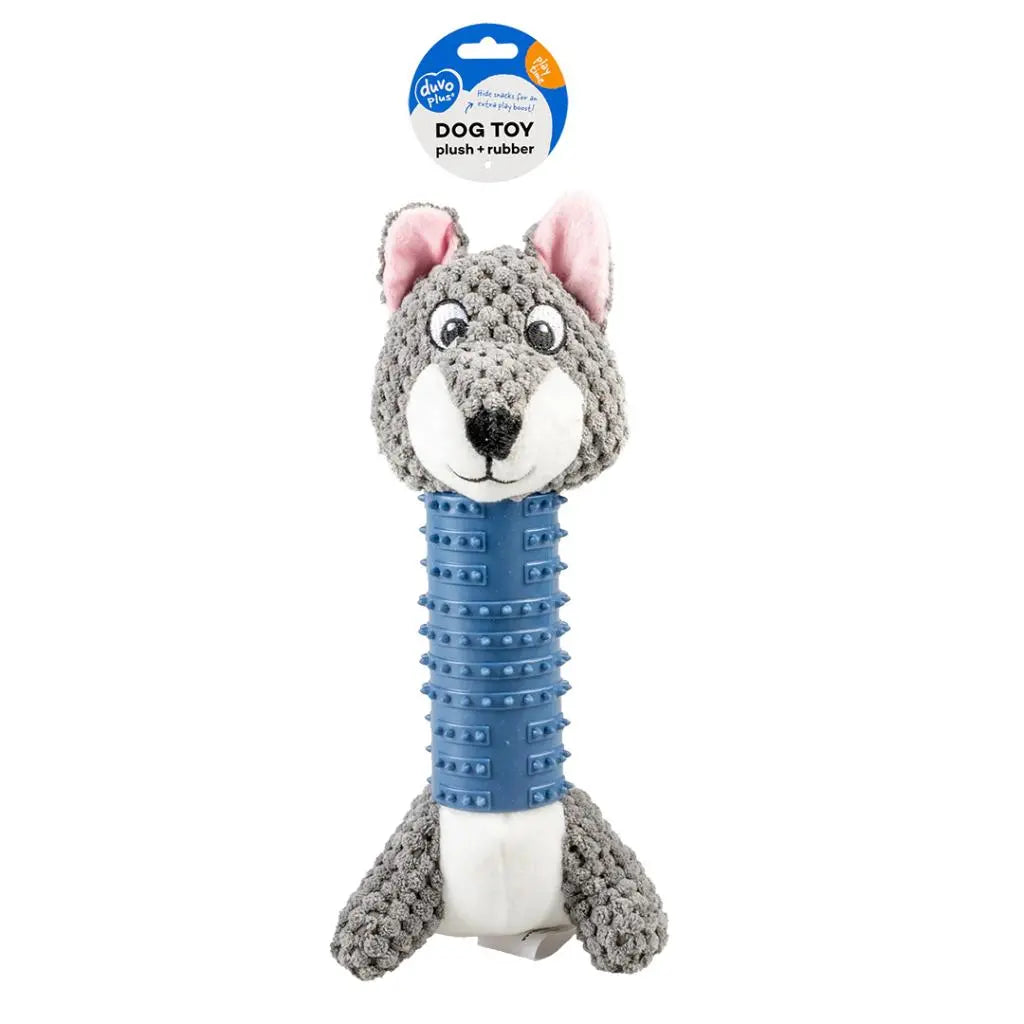 Duvo+ Plush & Rubber Wolf Treat Dispenser Toy – Multicolor