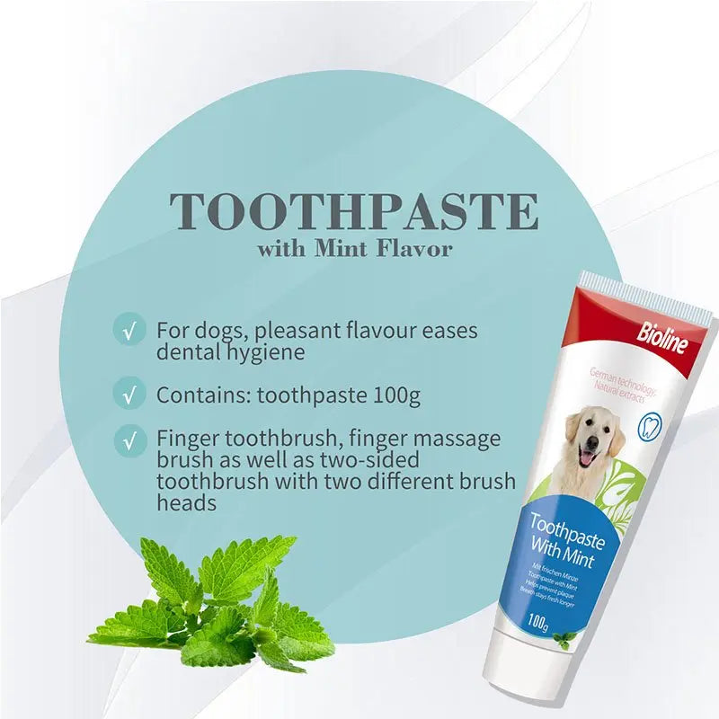 Bioline Dental Care Set 100g  Mint Flavor Toothpaste for Pets