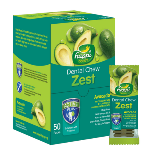 Happi Doggy Dental Chew Zest – Avocado Flavor (4") Display Box of 50