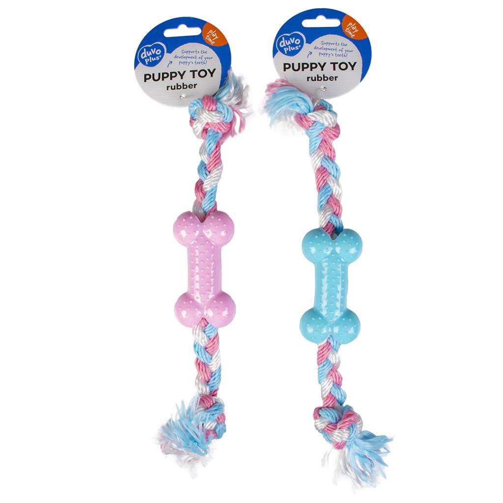 Duvo+ Puppy Bone Dog Toy with Rope – TPR 35cm Chew Toy