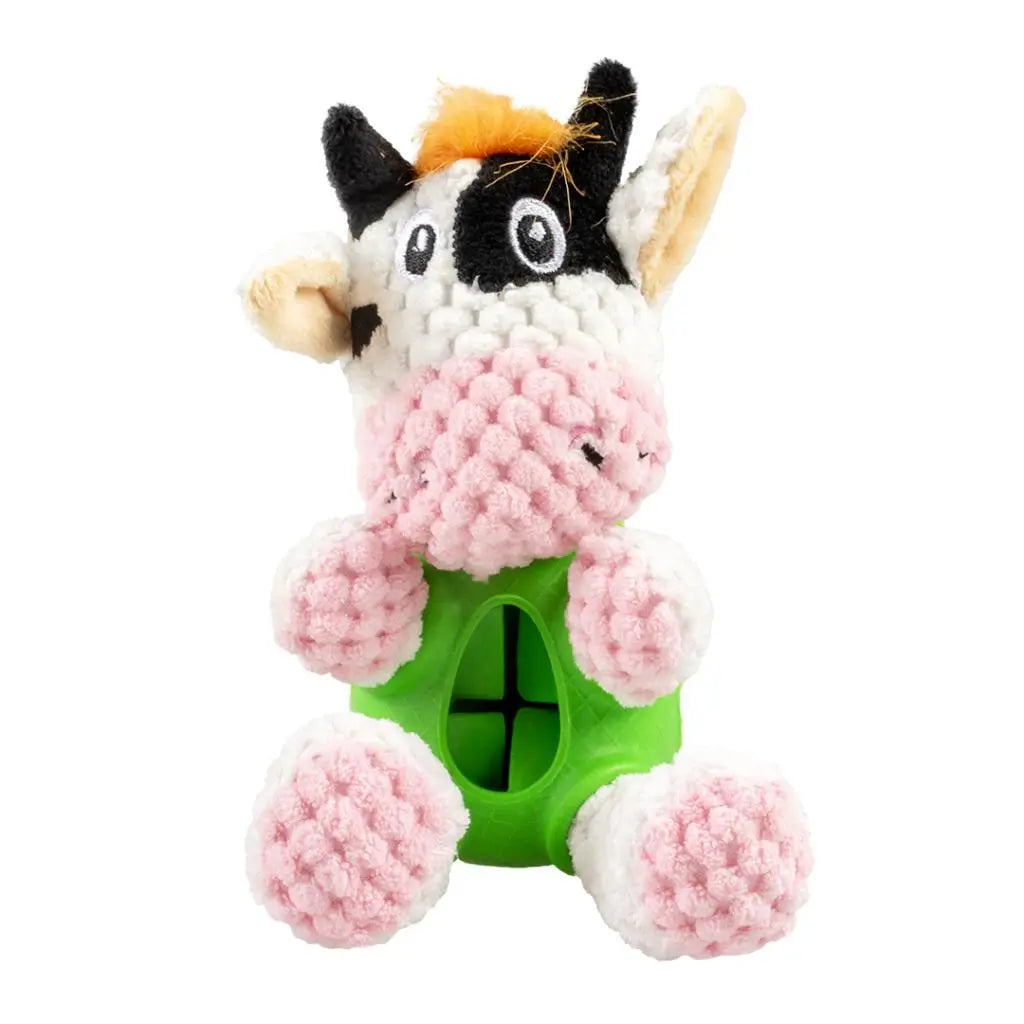 Duvo+ Plush & Rubber Cow Treat Dispenser Toy – 14x10x10cm, Multicolor